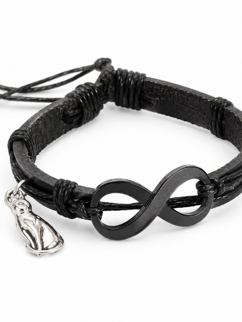 Handmade Infinity Cat Bracelet NWT Adjustable Black Leather NWT